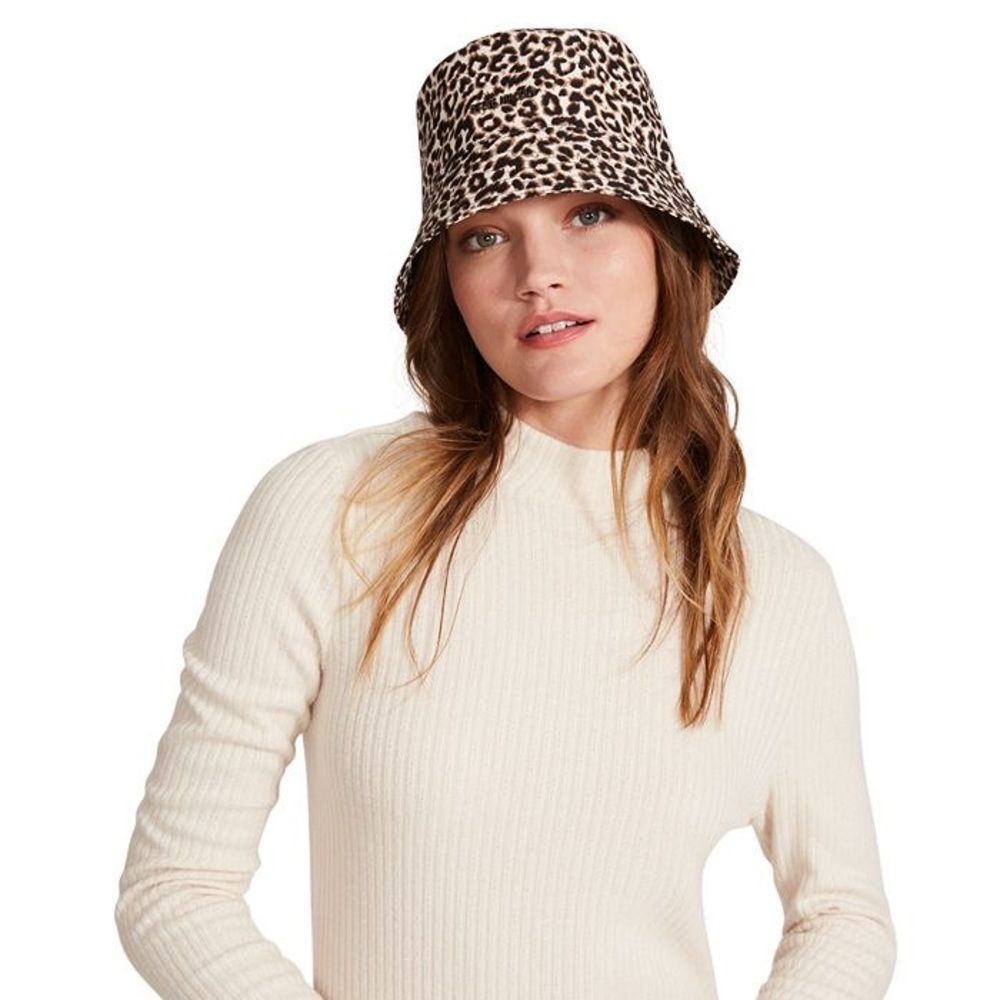 Steve Madden Leopard Print Water Resistant Packable Bucket Hat Tan One Size New